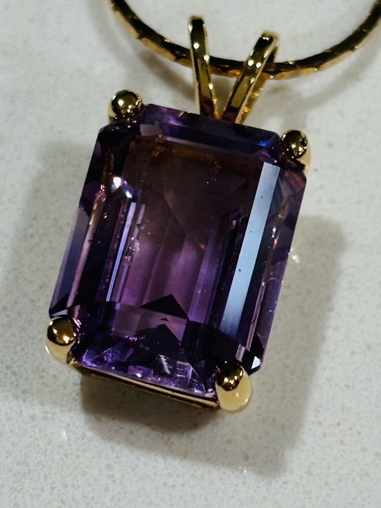 Jewelry - Gold Tone Purple Emerald Cut Pendant Necklace Amethyst Style Statement